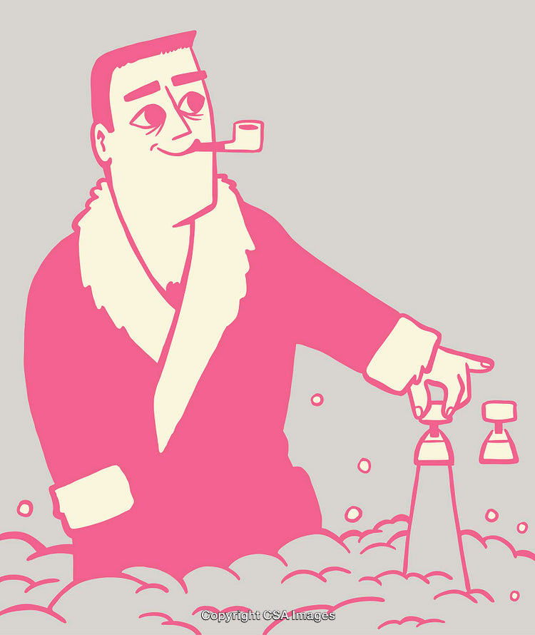 Stylized Cartoon Character Relaxing While Smoking a Pipe in Bubble Bath