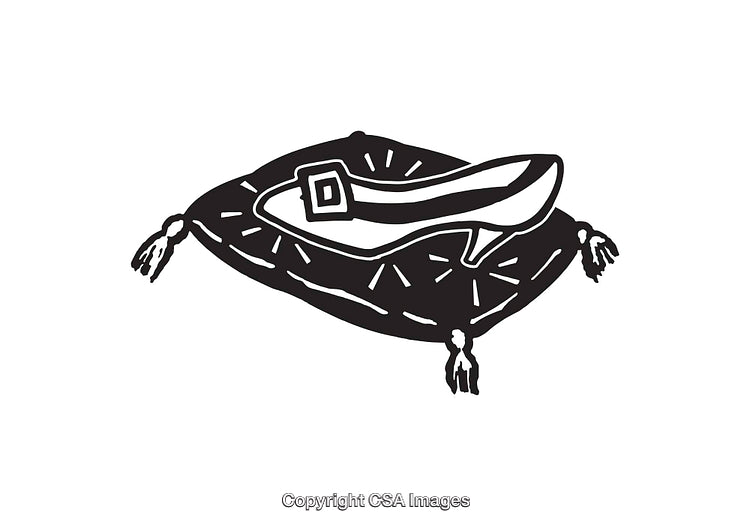Black and White Line Art Illustration of a Shoe on a Cushion