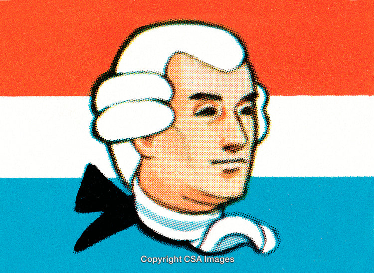 Colorful Stylized Portrait of Historical Figure with Patriotic Background