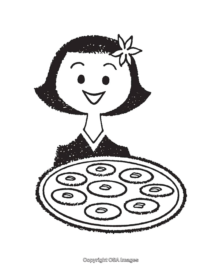 Retro Cartoon Woman Holding a Tray with Freshly Baked Donuts
