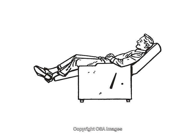 Black and White Illustration of a Man Relaxing in a Recliner Chair