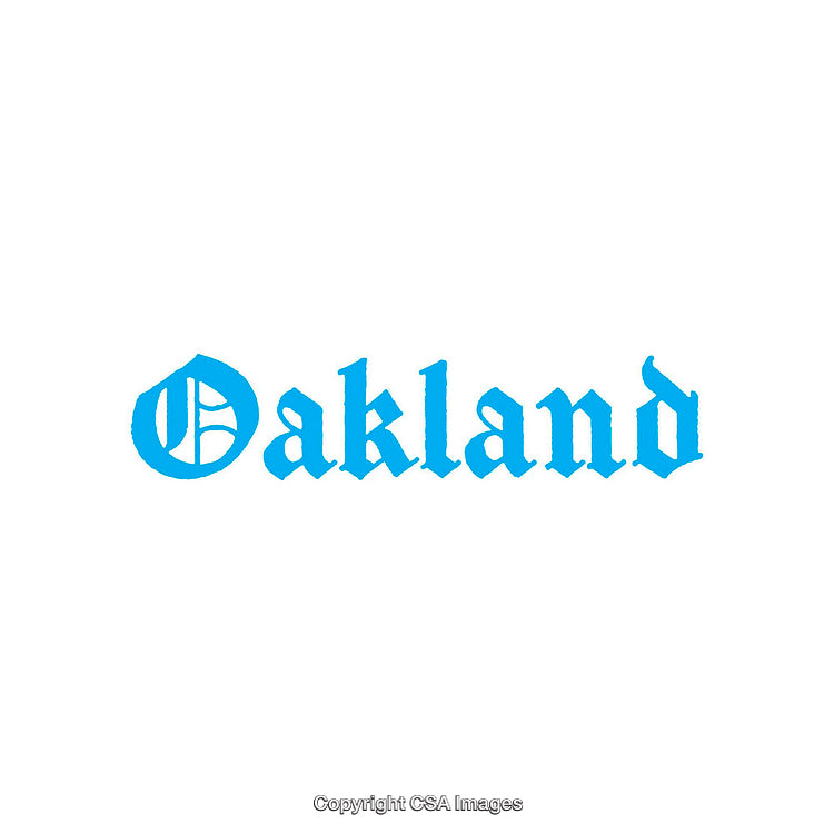 Stylized Blue Text Artwork Featuring the Word Oakland in Gothic Font