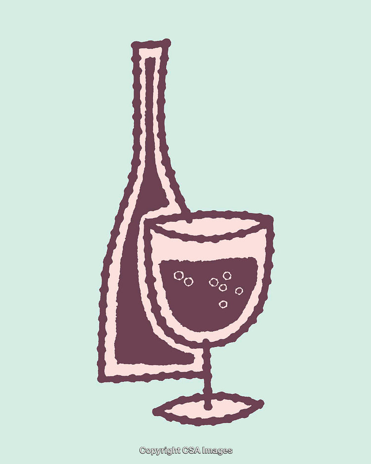 Stylized Illustration of a Wine Glass and Bottle on a Pastel Background