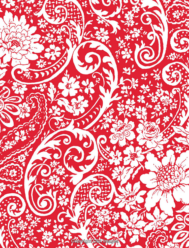 Intricate Red and White Floral Pattern with Decorative Swirls