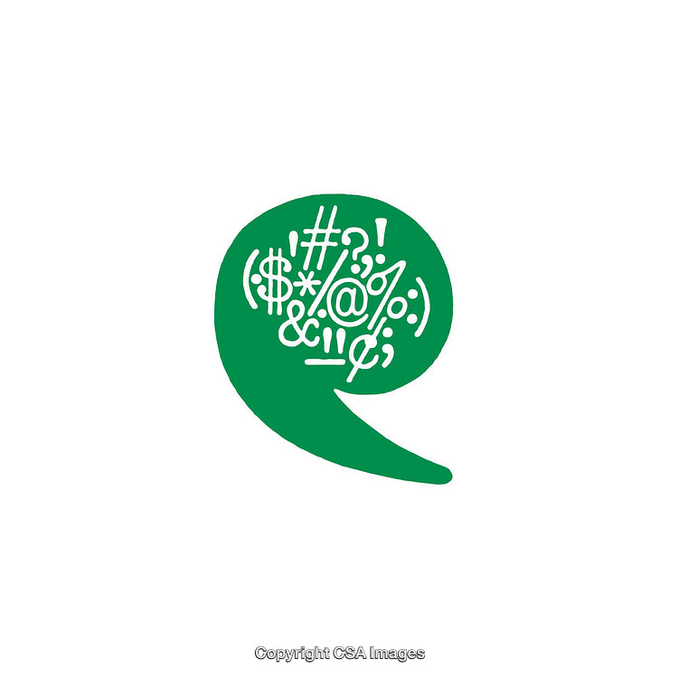Green Speech Bubble Filled With Symbols on White Background