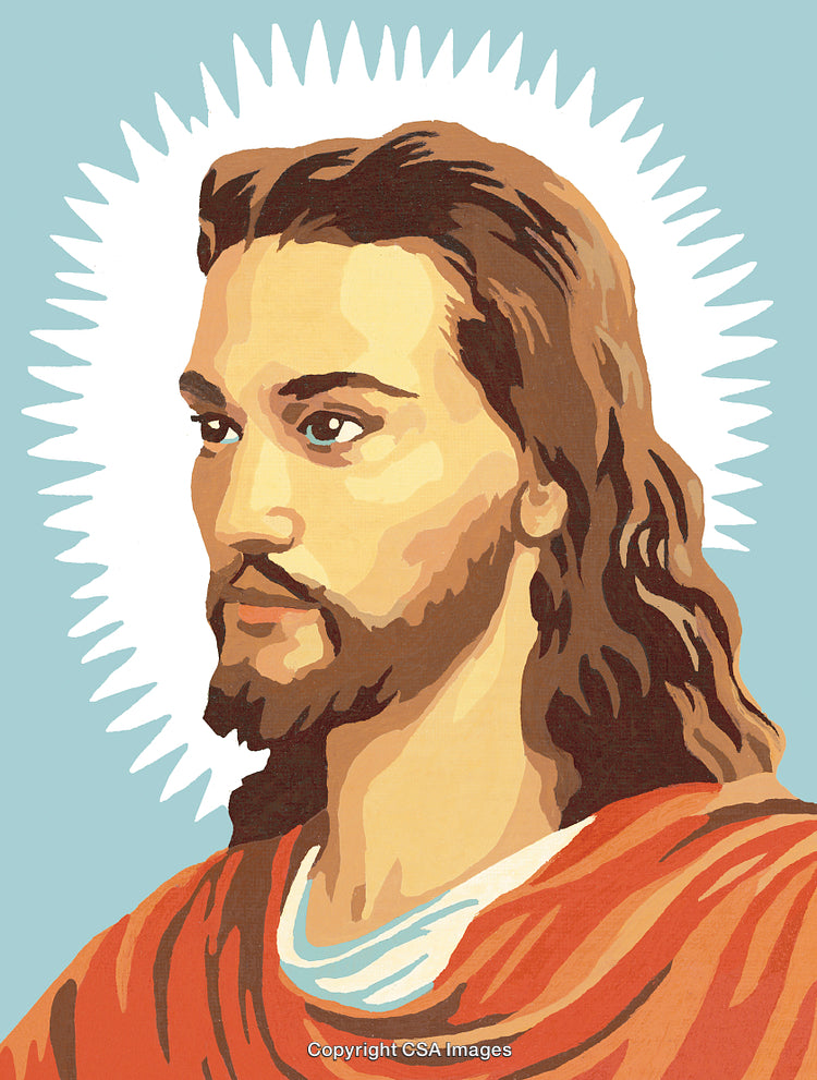 Stylized Religious Artwork of Jesus in Paint by Number Style