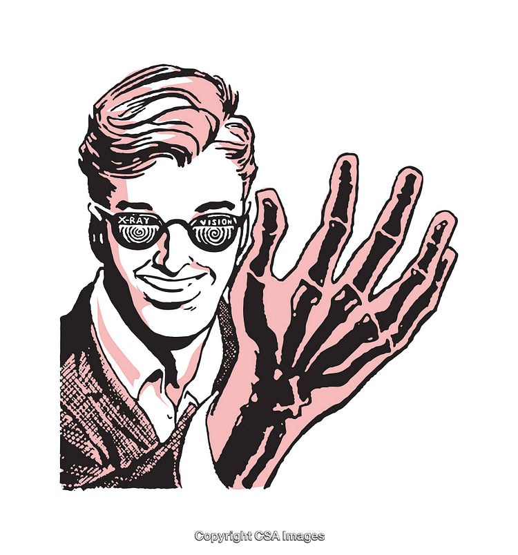 Retro Illustration of Man Using X-Ray Vision Glasses in Vibrant Colors
