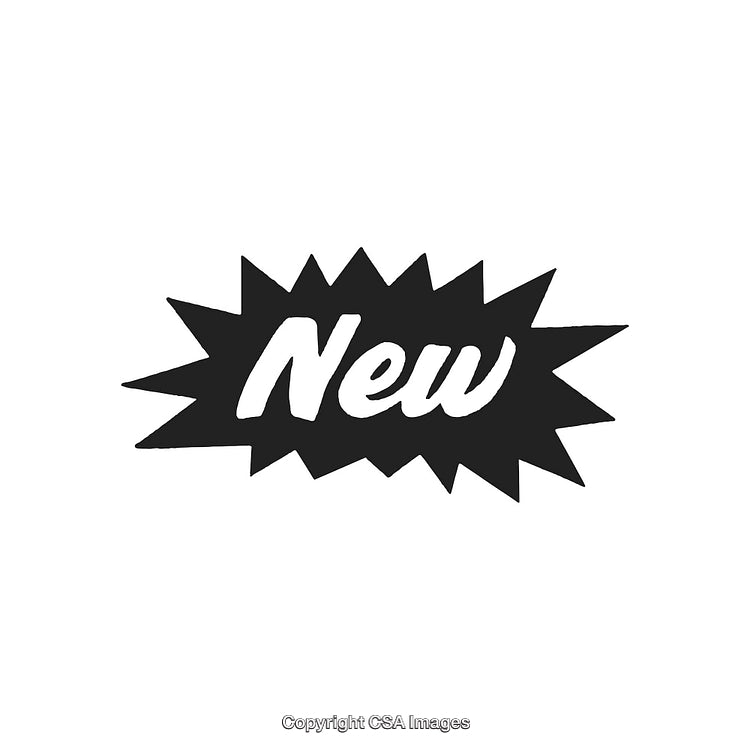 Black Starburst Graphic with 'New' Text in Bold Font on White Background