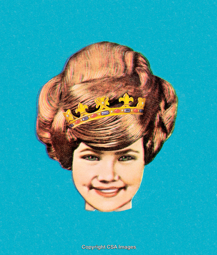 Retro Illustration of Smiling Woman with Crown on Bright Background