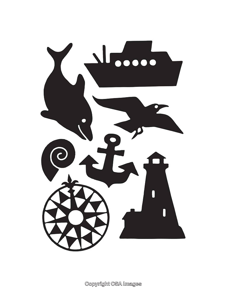 Black and White Nautical Line Art Illustrations with Marine Themes