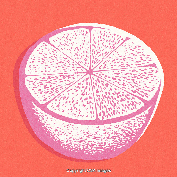 Vibrant Abstract Artwork of a Pink Grapefruit on Orange Background
