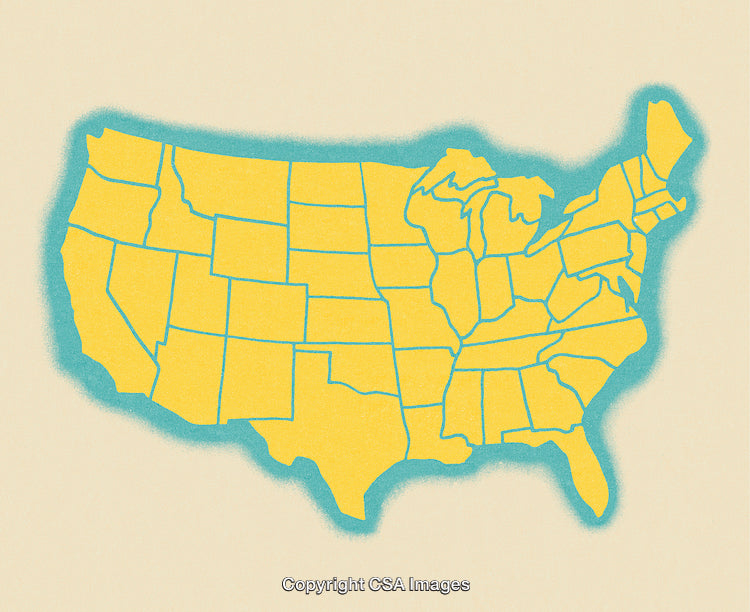 Graphic Illustration of the United States Map with State Borders