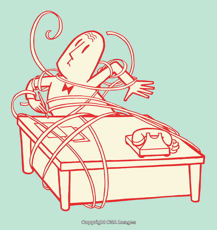 Color Line Art Illustration Depicting Tangled Individual in a Complex Situation