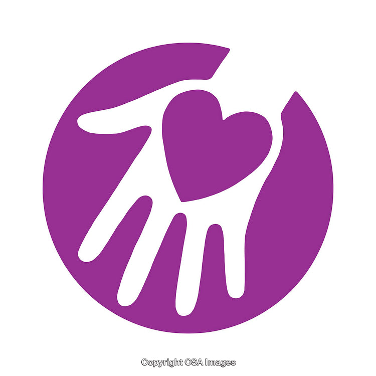 Purple Icon Featuring a Heart in a Hand Silhouette on Circle