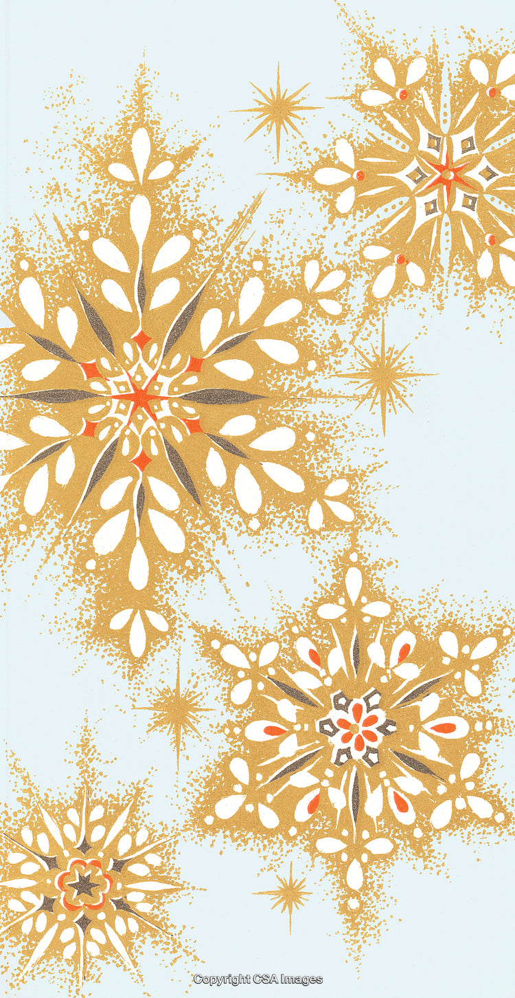 Golden Snowflake Pattern on Light Blue Background