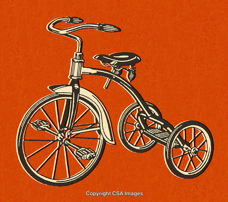Vintage Illustration of a Classic Tricycle on a Retro Orange Background