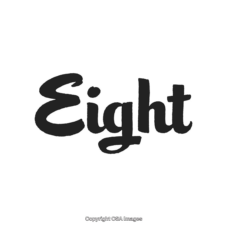 Stylized Handwritten Word 'Eight' in Black on White Background