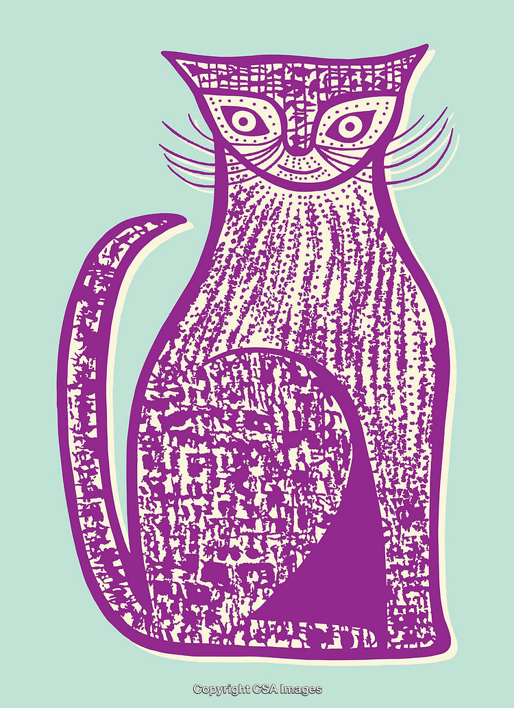 Abstract Artistic Illustration of a Cat in Detailed Purple Line Art