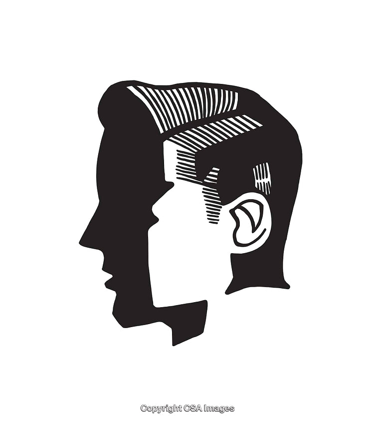 Black and White Illustration of Dual Profiles in Artistic Style