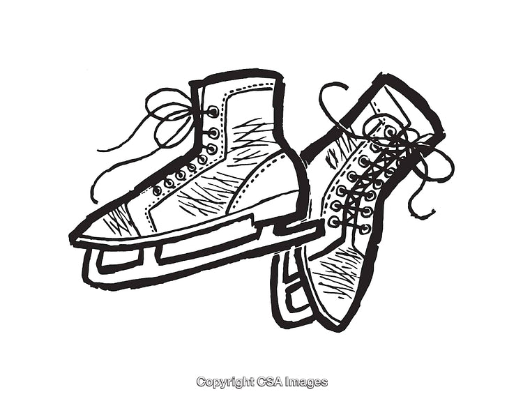 Vintage Black and White Ice Skates Line Art Drawing
