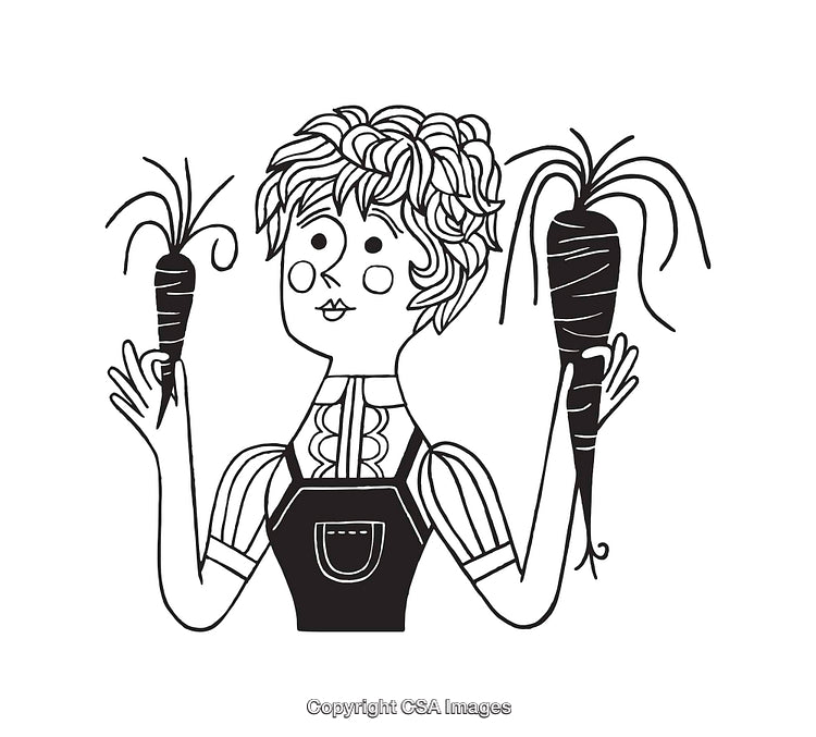 Black and White Illustration of Person Holding Two Carrots