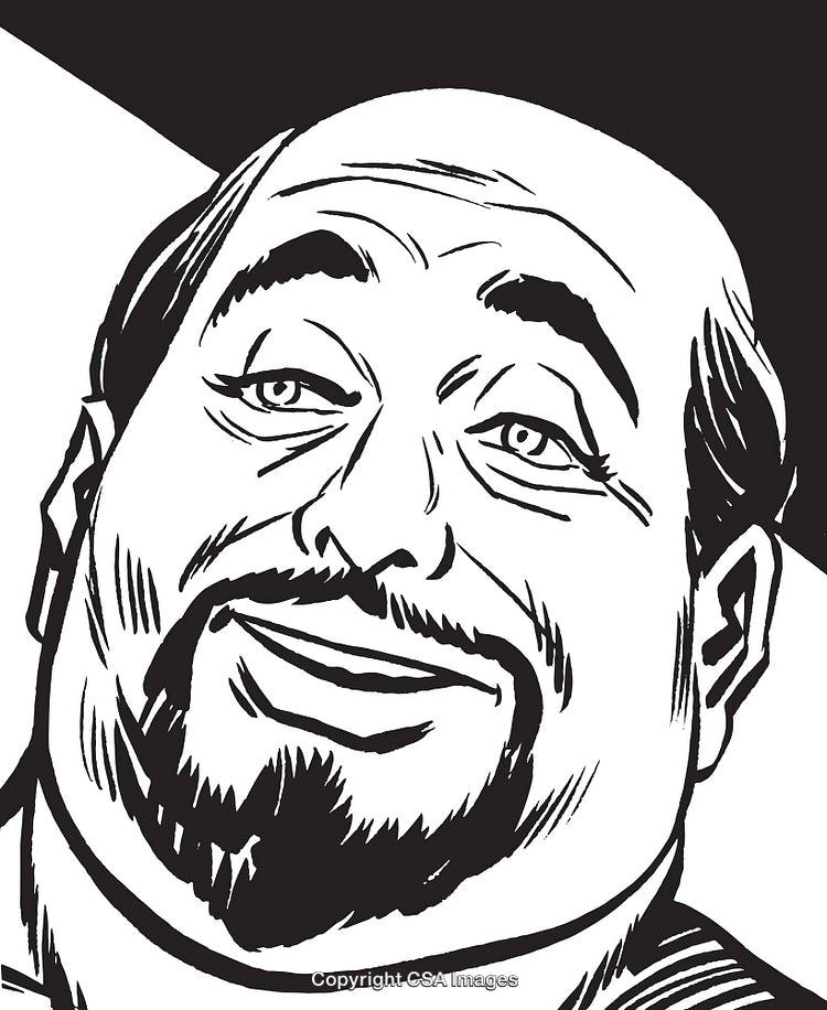 Black and White Illustration of a Smiling Man in Retro Style