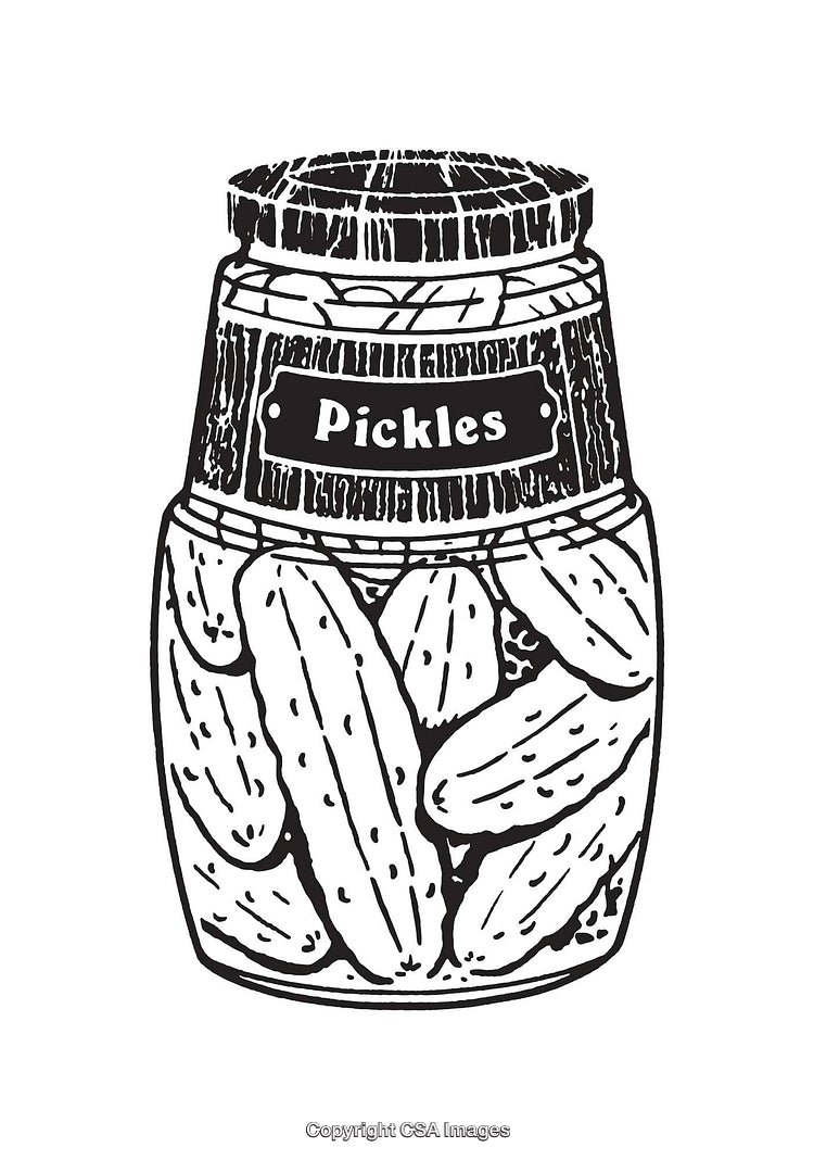 Black and White Line Art Illustration of a Jar of Pickles