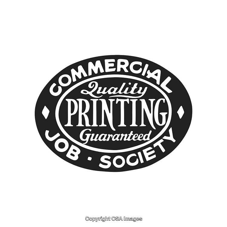 Vintage Commercial Printing Label with Quality Design Text in Black and White