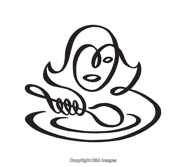 Expressive Line Art Illustration of Person Enjoying a Meal
