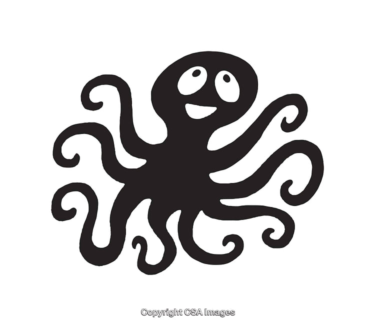 Happy Cartoon Octopus in Simple Black and White Icon Design