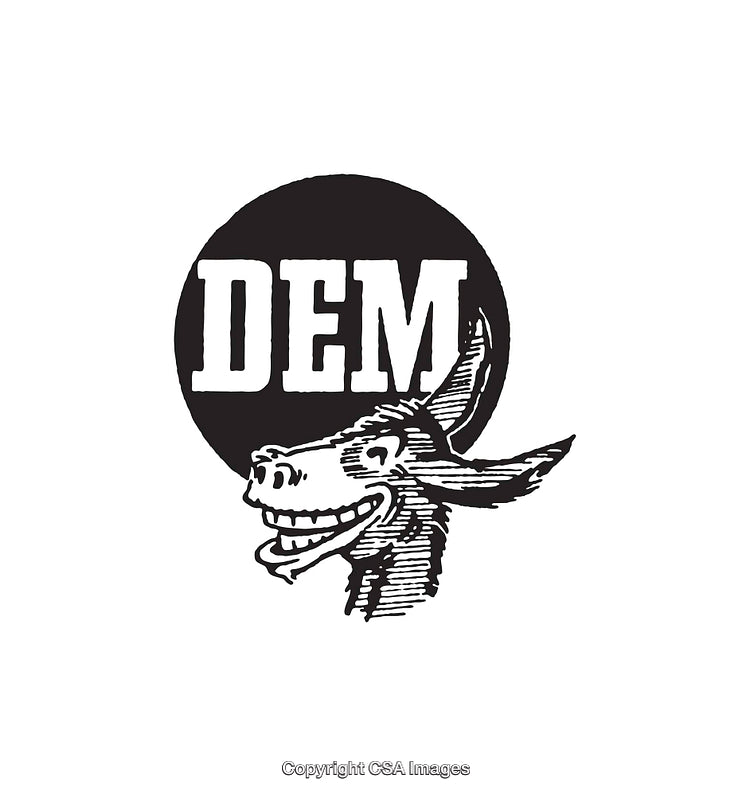 Black and White Illustration of a Smiling Donkey Design with Text DEM