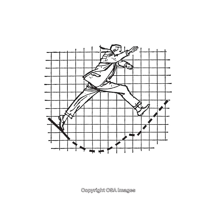 Businessman Surging Forward on a Financial Graph in Line Art Style