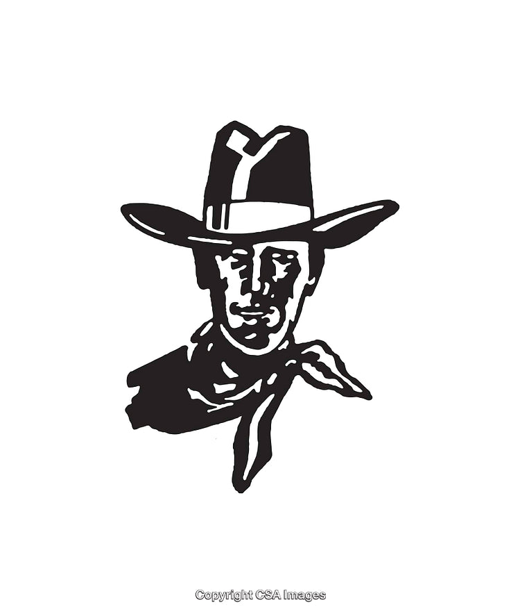 Black and White Line Art Illustration of a Cowboy Portrait