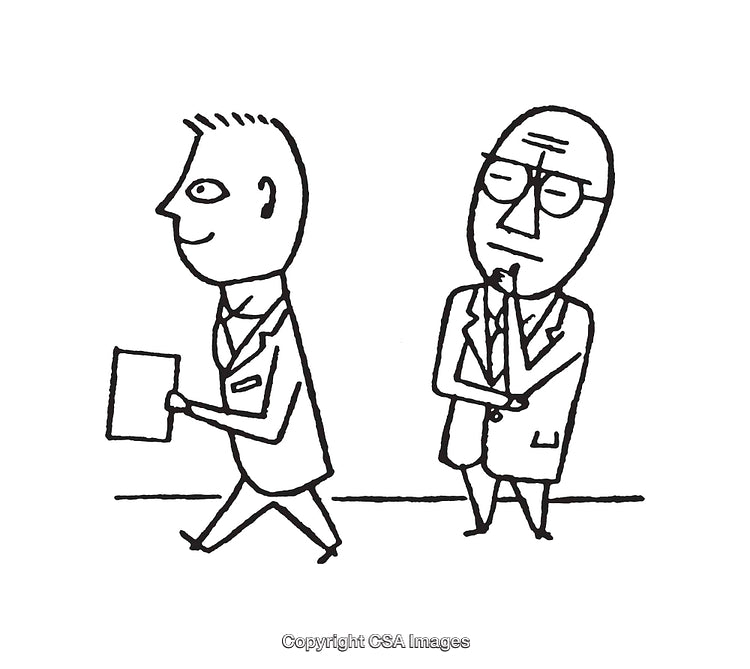 Cartoon Illustration of Two Businessmen in a Unique Interaction