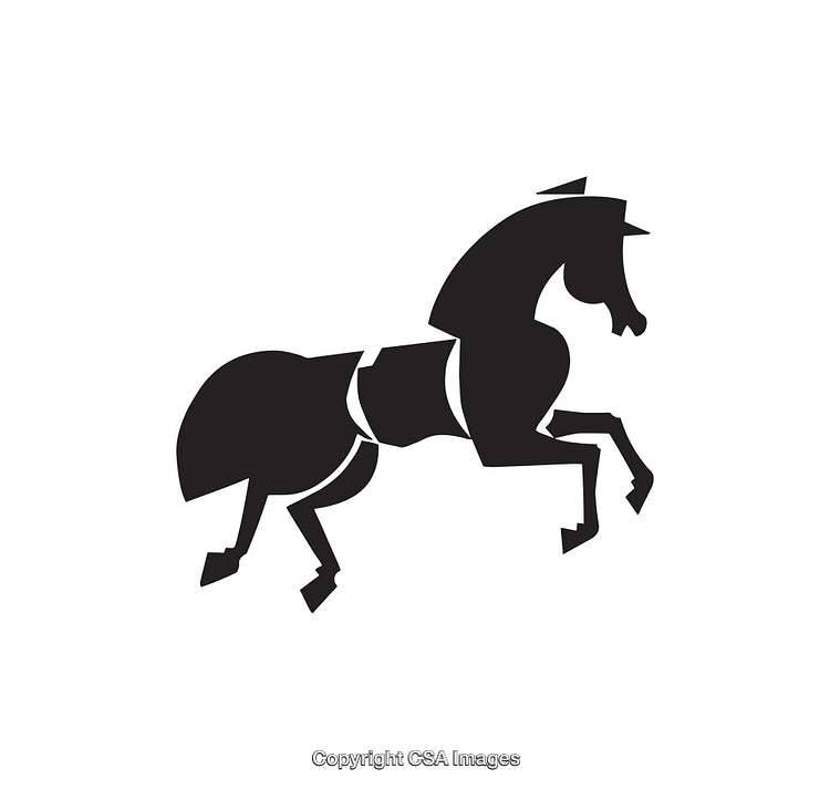 Elegant Black and White Horse Silhouette in Stylized Line Art Style