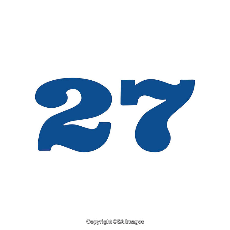 Blue Stylized Number 27 on White Background for Graphic Design