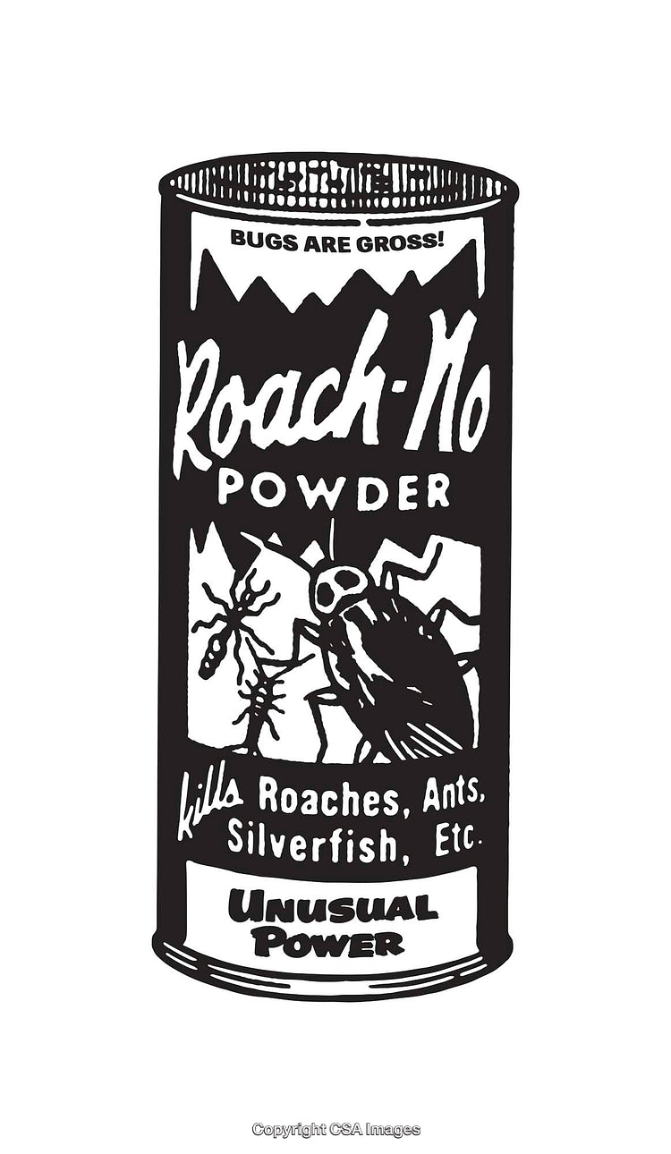 Retro Line Art Illustration of Roach-No Powder for Pest Control