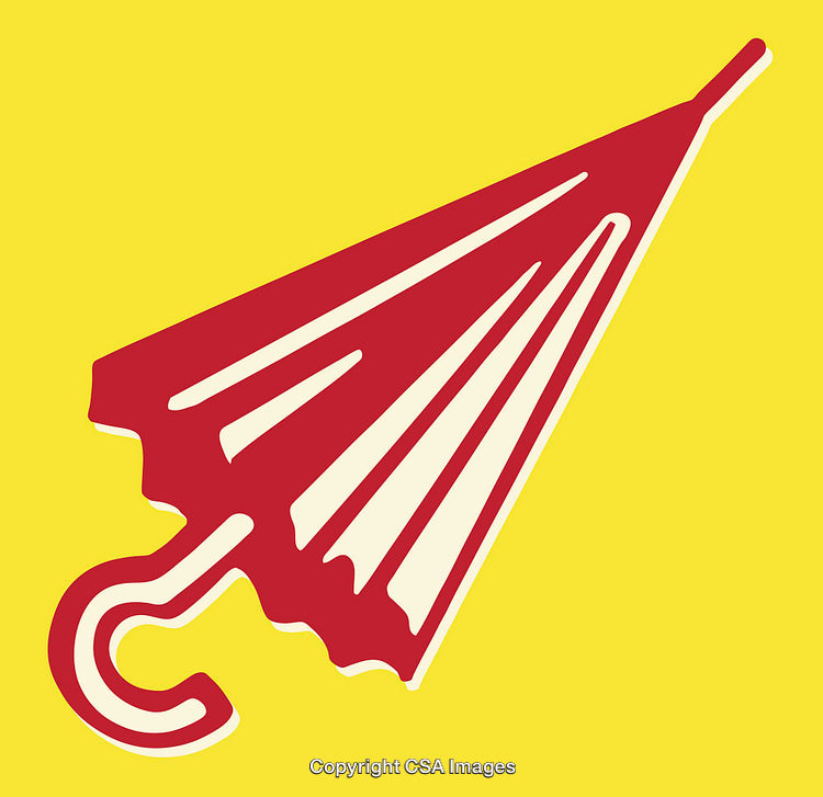 Color Line Art Illustration of a Red Umbrella on Yellow Background