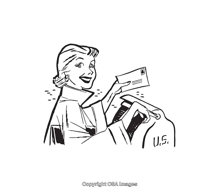 Retro Styled Black and White Illustration of Letter Mailing