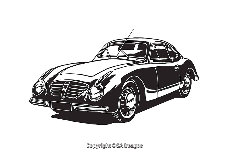 Classic Vintage Car Line Art Illustration in Black and White Style