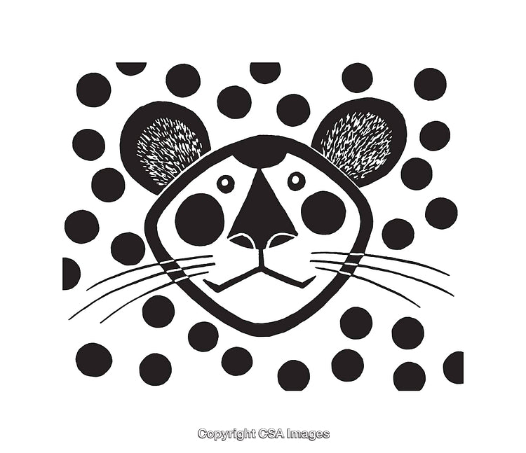 Abstract Black And White Illustration of a Cute Animal Face With Patterns