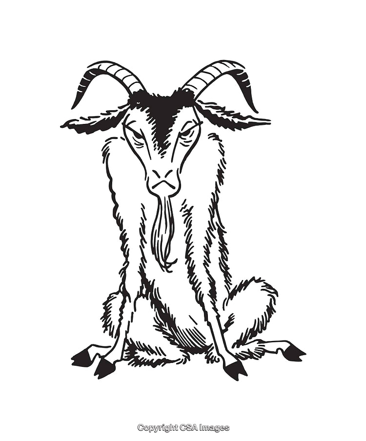 Black and White Line Illustration of a Sitting Goat