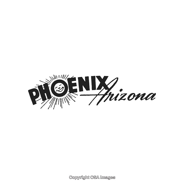Retro Style Phoenix Arizona Logo Design Featuring Typography and Sun Decoration
