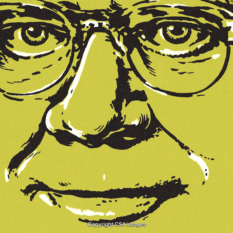 Pop Art Illustration of a Face with Glasses in Bold Colors