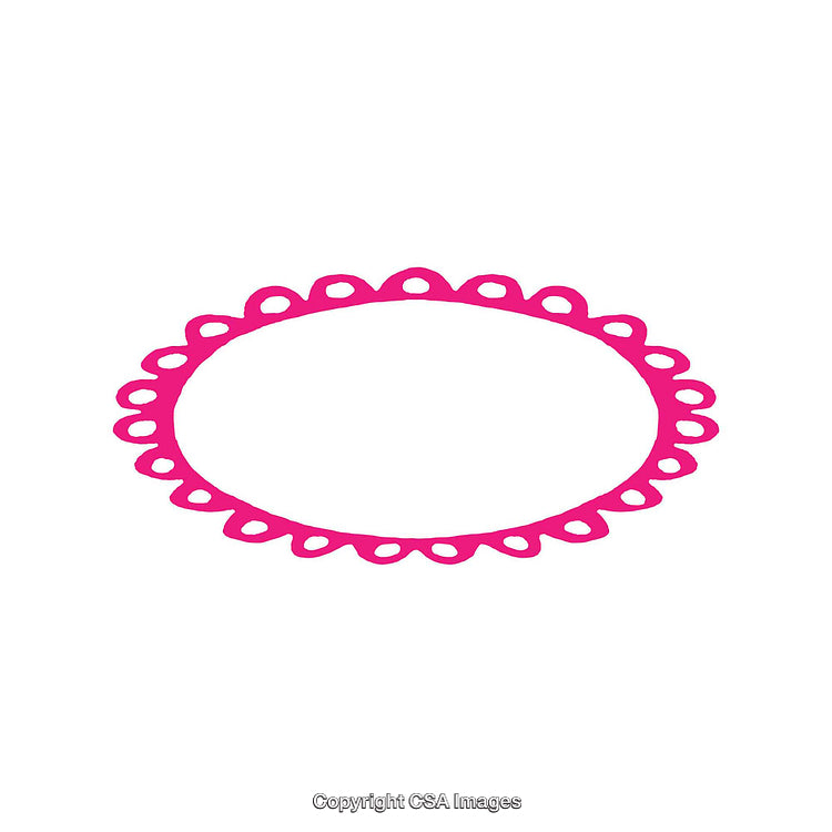 Pink Decorative Oval Frame with a Lace Inspired Design on White Background