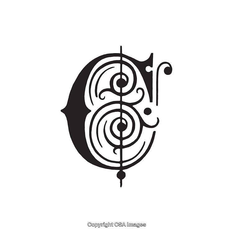 Ornate Decorative Black Letter C with Elegant Swirls and Lines