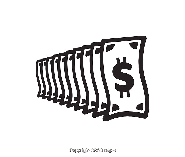 Black and White Line Art of Stacked Dollar Bills