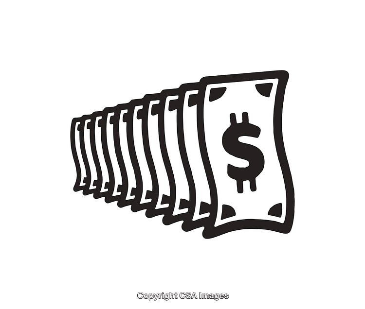 Black and White Line Art of Stacked Dollar Bills