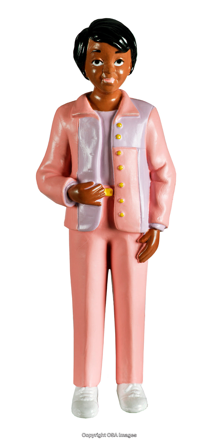 Plastic Toy Figure of a Person in a Stylish Pink and White Outfit