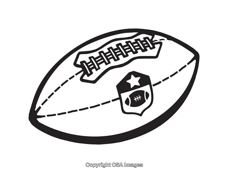 Black and White Line Art Illustration of a Football with a Badge Design